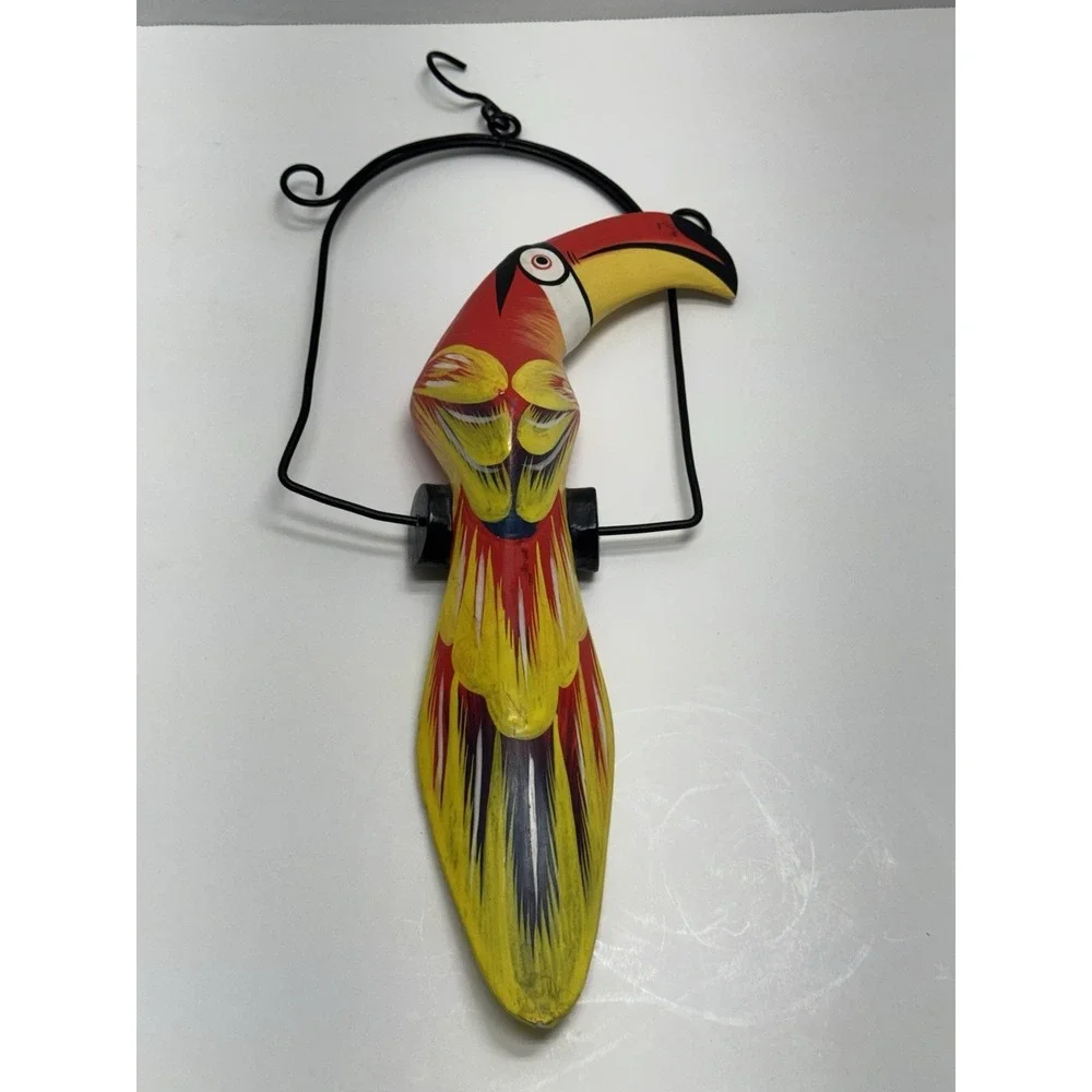 Red Toucan Yellow HANGING Talavara Jungle WOOD Tropical HAND CARVED PAINTED VTG